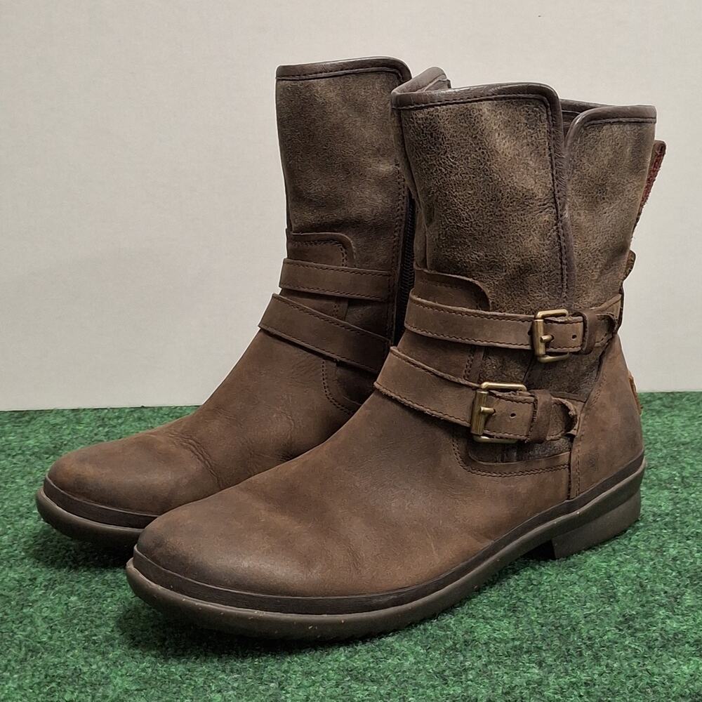 UGG Simmens 1008439 Women’s Brown Leather Suede Waterproof Buckle Boots Size 10